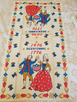 Vtg Linen Dish Towels Set Of 2 Patriotic - Bicentennial 1976 Liberty Bell Eagle