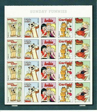 Sunday Funnies Sheet Of (20) 44 Cent Postage Stamps Scott 4467 - 71 Garfield Archi