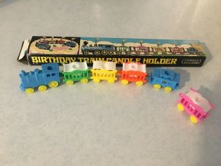 Vintage Plastic Circus Train Birthday Candle Holder Cake Topper Candles Box