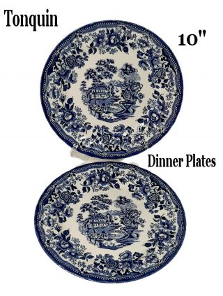 Royal Wessex Queens By Churchill Tonquin Blue & White 10 " Dinner Plate Set Of 2
