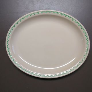 Syracuse China Econo - Rim Restaurant Ware Oval Dinner Plate - Beige/tan & Green.