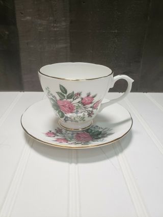 Duchess Vintage Fine Bone China Pink Roses Gold Trim Cup And Saucer England