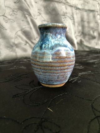 Small Pottery Bud Vase Dip Glaze Alewine Pottery Mini Boho Bohemian 3 1/4” Tall