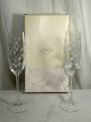 Lenox Bellina Toasting Flute Pair Crystal Wedding Celebration 762624 Euc
