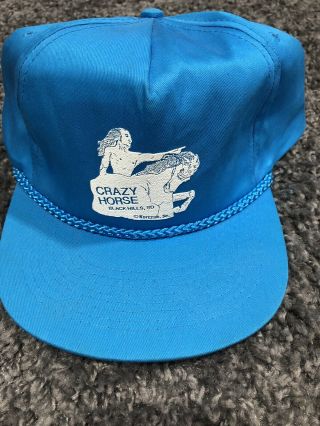Vintage Crazy Horse Snapback Trucker Hat Black Hills Sd Cobra Blue
