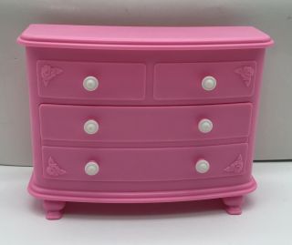 Vtg 1993 Barbie Pink Bedroom Dresser Chest Of Drawers Drawer Sweet Roses