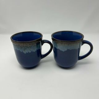 Over And Back Blue Pattern Stoneware Mugs Set Of 2.  14 Oz