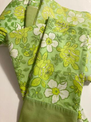 Vintage Dantrel Dan River Full Sheet Set Green & White Mod Floral 70’s 60s