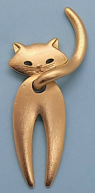 Vintage Gold Tone Jj Jonette Dangle Cat Brooch Pin