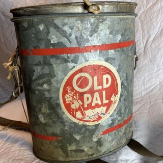 Vintage Old Pal Galvanized Tin Small Oval Wading Fishing Minnow Bait Bucket Can