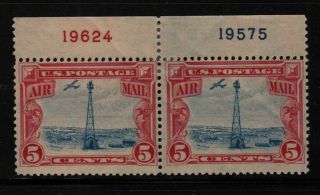 1928 Airmail Sc C11 5c Beacon Mhr Og Plate Number Pair,  Hebert Cv $20 (a06