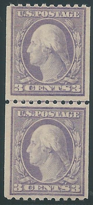 U.  S. ,  1917,  Scott 489,  3c Washington,  Line Pair,  Never Hinged,  Very Fine