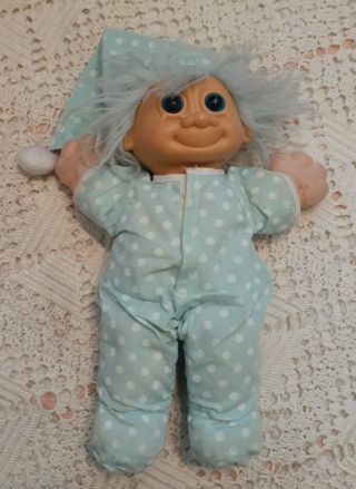 Vintage Russ Pajama Troll Blue Hair Troll In Pajamas 12 " Plush Toy Doll