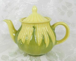 Vintage Shawnee Corn King Teapot With Lid 75 Yellow & Green 6.  5 " H Usa