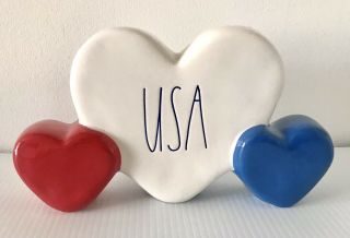 Rae Dunn Usa Red White And Blue Hearts 4th Of July Patriotic Decor 2021