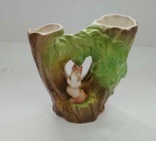 Vintage Eastgate Pottery Withernsea Vase Double Stem Rabbit Tree 6 " Tall