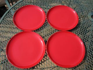 Four Metlox Mardi Gras Solid Red Coupe Dinner Plates - 10 1/4 " Diameter