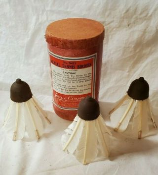 Vintage Antique Badminton Feather Shuttlecocks/birdies Lowe & Campbell Canister