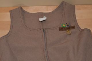 Vintage Girl Scouts Brownie Uniform Shirt Jumper Vest Size 8 With 3 Pins
