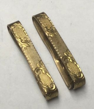 Pair Antique Victorian Gold Filled Shell Scarf Dress Lingerie Clip Pin G143