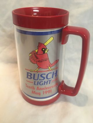 Vtg 1991 Busch Light Mlb St.  Louis Cardinal Thermal Beer Mug 10 Year Anni