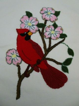 Htf Vintage Red Cardinal Punch Needle Embroidery Finished Completed 17”x20”