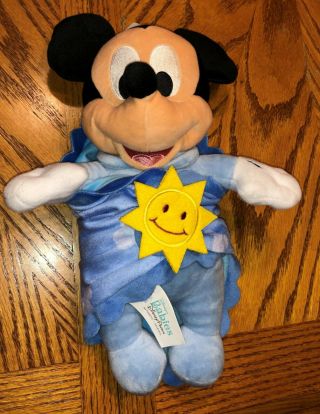Disney Parks Babies Mickey Mouse Soft Plush 13 " Doll With Blanket Euc