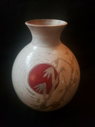 Vtg Studio Art Pottery Stoneware Vase Jar Hand Thrown Asian Design Signed 9 "