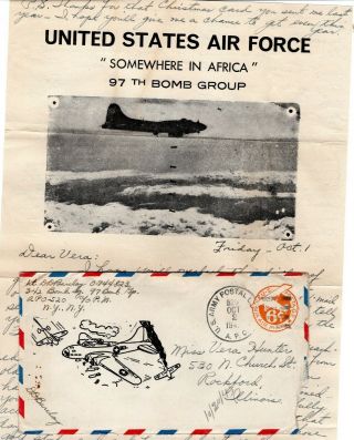 Wwii 1943 97th Bomb Group Illustrated Envelope,  Letter Italy Censored 12th Aaf