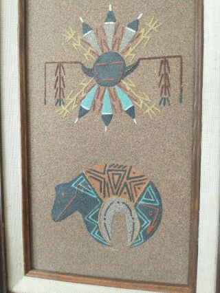 Vintage Navajo Sand Painting " Sunshield & Bear " Signed By Artist.  Numbered 859/6