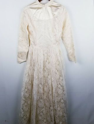 Vintage Victorian Style Wedding Gown Xsmall Xs Satin With Lace Overlay Ivory