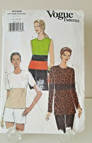 1996 Vintage Vogue Pattern 9588 Womens Pullover Top 14 16 18 Pullover Tops