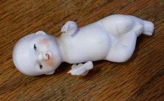 Antique Small German Bisque Baby Doll Holding Bottle 868 - 6 1/4b - Laying Down