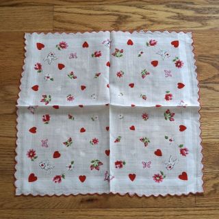 Vintage Valentines Hearts Flowers Doves Handkerchief Hanky R65