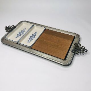 Pfaltzgraff Yorktown Cheese Tray With Wood Cutting Block And 2 Serving Dishes