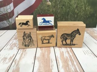 Stamp Arts & Crafts 5 Vintage Horse Zebra Various Size Lot Rubber Wood Foam