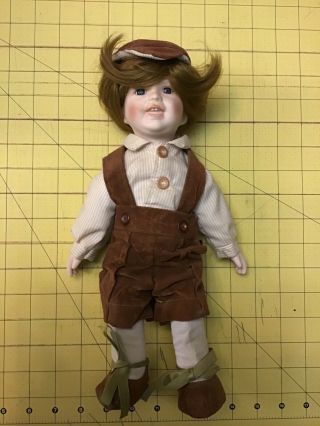 Vintage Porcelain/cloth Boy Doll In Velvet Dress Bibs Approximately 45 Years Old