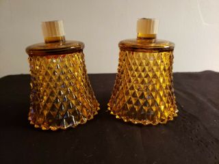 Vintage Diamond Point Glass Peg Wall Votive Candle Holder Pair Amber Gold