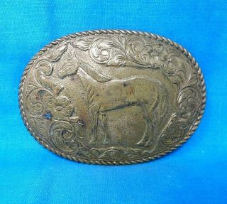 Vintage Western Horse Belt Buckle - Crumrine - El Arturo Bronze Mmr228