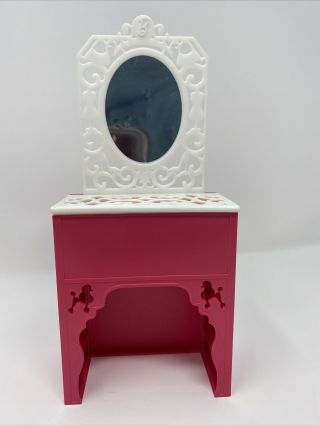 Barbie Vanity With Pop Up Mirror Pink Poodle White Dresser Desk 2018 Dream House