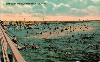 Vintage Postcard - Crowded Waters Bathing At Saltair Great Salt Lake Utah 6871
