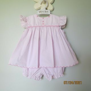 Petit Ami Smocked & Embroidered Pink Dot Bloomer Dress Set Size 3 Months Reborn