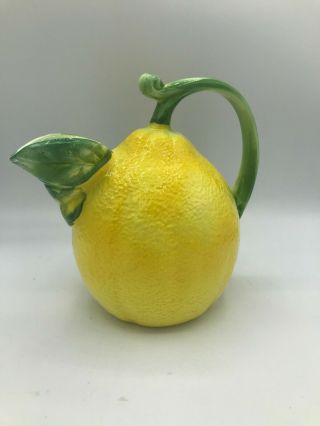 Vintage Lemon Ceramic Pitcher Bright Yellow Made In Italy 7 " Spring Summer Decor