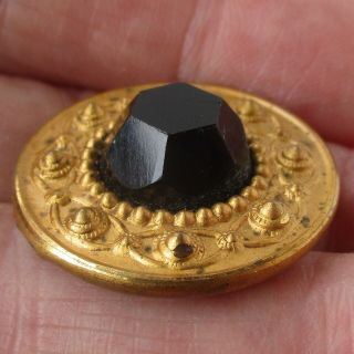 1 " Antique 2 - Piece Brass Button W Faceted Black Glass Inset