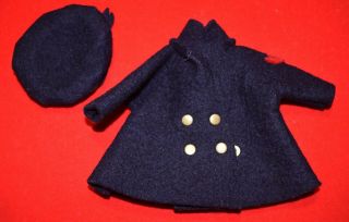 Vintage Vogue Navy Blue Wool Sailor Pea Coat And Hat Brass Button Snaps