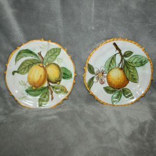Cantagalli Art Pottery Faience Italy Set 2 Plates Lemons Fruit