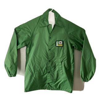 Vtg John Deere Wind Breaker Jacket Small I Care Patch Green Usa Jd Pla - Jac
