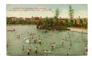 Vintage Postcard Chicago Il Mckinley Park Swimming Pool 37th & Archer 1910