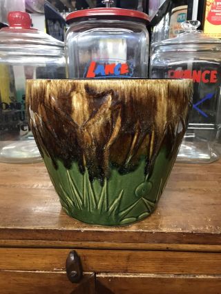 Vintage Roseville Pottery Brown/Green Drip Glaze Planter 2