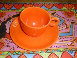 Vintage Fiestaware Fiesta Red Orange Cup And Saucer Set